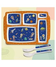 Cello Kidzbee Pentameal Plate with Spoon and Fork Space Print - Blue