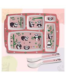 Cello Kidzbee Pentameal Plate with Spoon and Fork Panda Print - Pink