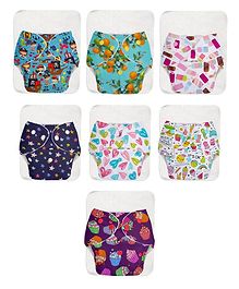 Superbottoms Pack of 7 BASIC with 7 Quick Dry UltraThin Pads Leakage Proof Reusable Cloth Diaper NEW Quick Dry UltraThin Pads Freesize - Multicolor