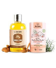 Nat Habit Pure Almond Oil For Babies, Kids Massage (100ml) & Shwet Chandan Baby Powder Talc Free Powder (150g)