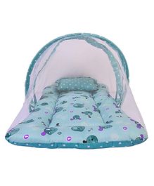 Babytoons Baby Bed with Thick Mattress, Mosquito Net with Zip Closure & Neck Pillow, Day_Bed Baby Bedding for New Born (0-12 Months, Green)