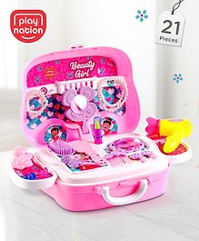 Play Nation Premium 22 Pcs Colorful Makeup Beauty Suitcase on Wheels Play Set For Kids| Makeup Beauty Roleplay Pretend Toy With Makeup Accessories and Portable Hair Styling Cosmetics for 2-6 Years Kids| Gifting Toy| BIS Certified