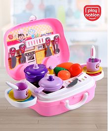 Play Nation Premium 21 Pcs Pink Kitchen Suitcase on Wheels Play Set For Kids| Portable Kitchen Little Chef Roleplay Pretend Play Toy with Kitchen Accessories and Plastic Cooking Set for 2-6 Years Kids| Gifting Toy| BIS Certified