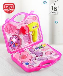 Play Nation Premium 15 Pcs Makeup Kit Beauty Set for Kids| Pretend to Play Hair Styling Make up Accessories Cosmetics Kit and Beauty Set with Foldable Suitcase For 2-6 Years Kids| Imaginative Play Learning and Educational Gifting Toy| BIS Certified