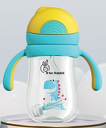 R for Rabbit Tritan  Straw Sipper Bottle with Dino Print  Yellow & Blue- 320 ml