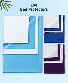 Zoe Premium 100% Quickly Dry Waterproof Bed Protector Sheet 1 Large & 2 Small Size - Blue & Plum