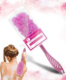 Majestique Back Scrubber for Shower, Long Handle for Body Brush, Soft Nylon Mesh Sponge for Shower - Multicolor