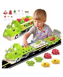 BitFeex Transformable Dino Truck Light & Sound Transport Carrier Boy Toddler, Foldable Track- Multicolor