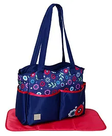 Mee Mee Diaper Bag With Changing Mat Floral Print - Navy Blue
