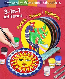 Intelliskills DIY Coaster Painting Kit- Learn Mandala Pichwai & Madhubani Traditional Indian Art - Multicolour