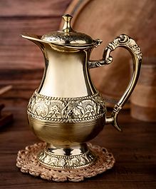 Atya Luxury  Water Jug | Handcrafted Floral Design 1 LTR | with Brass Handle and Lid