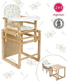 Babyhug Verona 2 In 1 Wooden High Chair With Removable Cushioned Seat & 2 Point Safety Harness - Natural Finish