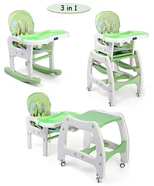 Babyhug Dolce Vita 3 in 1 High Chair With Caster Wheels & 5 Point Safety Harness - Green