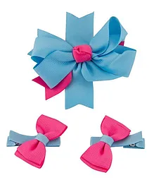 Babies Bloom Hair Bow and Clip Set - Blue Pink