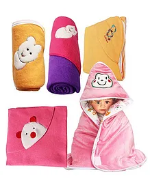 My NewBorn Baby Fleece Wrapper Cum Blanket Pack of 5 -  Pink & Multi Colour