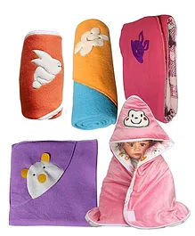 My NewBorn Baby Fleece Wrapper Cum Blanket Pack of 5 - Purple & Multi Colour