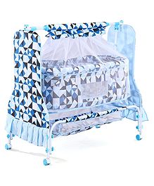 Folding Cradle with Mosquito Net & Wheels - Blue