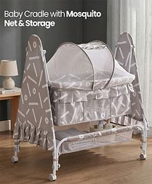 Baby Cradle With Mosquito Net & Storage - Grey
