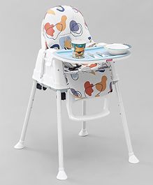 Babyhug  3 in 1 Comfy High Chair with Printed Cushion - White