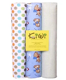 Kiwi Printed Cotton Receiving Blanket 014 Pack Of 3 - Multicolor