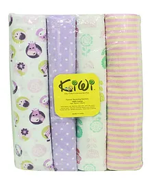 Kiwi Printed Cotton Receiving Blanket 028 Pack Of 4 - Multicolor
