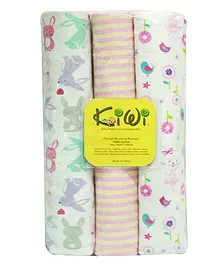 Kiwi Printed Cotton Receiving Blanket 029 Pack Of 3 - Multicolor