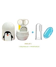 Joy Buzz Baby 4 in 1 Grooming Manicure & Pedicure Nail Essential Kit with Baby Silicone Soft Bristles Finger Brush for Oral Dental Care - Multicolour