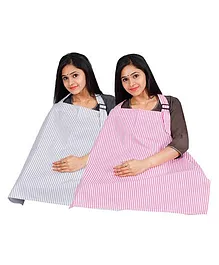 Lulamom Stripe Nursing Covers Pack of 2 - Pink Grey 