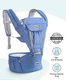 Babyhug Cherish 5-in-1 Hip Seat Baby
                        Carrier: Ergonomic design with padded straps,
                        Breathable fabric, Foldable head support,
                        storage pockets, and 5 carrying positions for
                        babies up to 15 kg- Blue