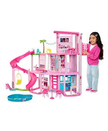 Barbie Dreamhouse Pool Party Doll House with 75+ Pieces and 3-Story Slide - Pink