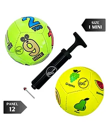 KARBD PVC Football with Pump & Pin - Size 1, 12 Panel, Green Numbers & Lemon Fruits Learning
