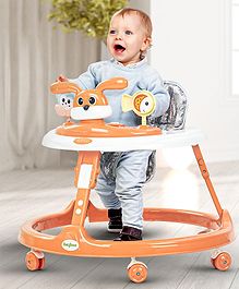 Baybee Bunny Baby Walker for Kids, Foldable Round Kids Walker with 2 Height & 3 Seat Adjustable | Activity Walker for Baby with Musical Toy Bar (Orange)