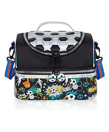 Ji and Ja Multi Compartment Dual Slot Lunch Bag Double Insulated Tiffin Lunch Bag with Multi Zipper Pockets For School Black Color