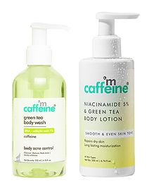 mCaffeine Green Tea BHA Body Wash & Green Tea Niacinamide Body Lotion Combo - 400 ml