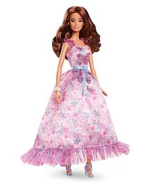 Barbie Signature Birthday Wishes Doll Satiny Lilac Dress with Wavy Brown Hair - Height 30 cm