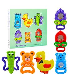 WISHKEY Plastic Rattle Toys for Infants, BPA Free Non-Toxic Shake & Grab Toys for Toddlers, Teether Colorful Toys, Early Age Toys, Ideal Gift for New Born Babies, Multicolor (Pack of 6)