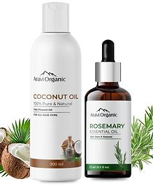 Aravi Organic 100% Pure Rosemary Essential Oil & Coconut Oil For Hair Growth,Skin Care and Moisturising - 200 ml & 15 ml