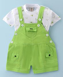 Dapper Dudes Embosis Hosiery Solid Dungaree With Half Sleeves Animal Printed Tee - Parrot Green