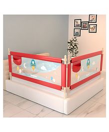 BAYBEE Baby Bed Rails Guard Barrier for Baby Kids Safety, Foldable Bed Rail Falling Protector Fence with 7 Adjustable Height (150x63 cm, (Pack of 2) Red) - (Color & Design May Vary)