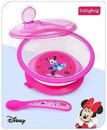 Babyhug Disney Minnie Mouse Designed Suction Bowl with Lid & Spoon Pink  - 300 ml