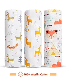Babyhug Cotton Muslin Multipurpose Swaddle
                        Wraps Animal Print Pack of 3 - Multicolour