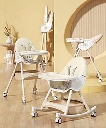 High Chair with Rocking Function and Cushioned Seat - Beige