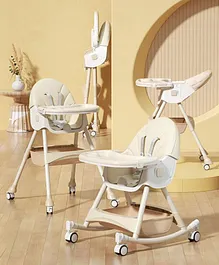 High Chair with Rocking Function and
                        Cushioned Seat - Beige| Reclining Backrest|
                        Adjustable Height| Wheels with Lock| Safety
                        Harness| Storage Basket