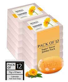 Richfeel Calendula Anti-Acne Soap | For Skin prone to Acne & Blemishes | Physician Formulated | Helps Calm & Replenish Skin | 75 g (Pack of 12)