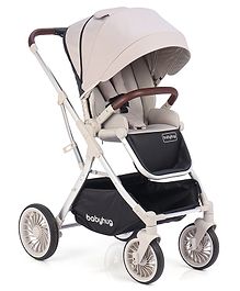 Babyhug Elite Reversible Seat Baby Stroller with Lightweight Aluminium Frame, Multi-Recline, Easy Fold Design, Smooth Maneuver Wheels & 5-Point Safety Harness - Grey