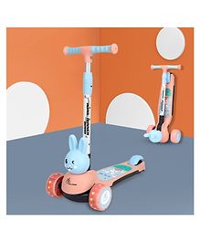 R for Rabbit Road Runner Bunny Kids Scooter 3 Level Adjustable Height Smart Fold & PU LED Wheels -Pink & Blue