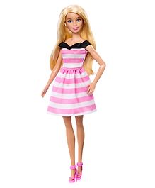 Barbie Doll and Accessories 65th Anniversary Commemorative Doll with Blonde Hair Pink and White Striped Dress with Matching Heels ( Color May Vary )