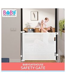 BabySafeHouse Safety Gate for Toddlers & Pets, Retractable Mesh Child Gate for Stairs, Doorways & Kitchen, Baby Fence Barrier Expandable Up to 150cm Width (White) for Baby Proofing (Drilling Required)