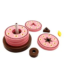 Skola Wooden Geometry Cake Stacking Toy - Brown & Pink
