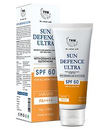 TNW  The Natural Wash Sun Defence SPF 60 Cream with Glutathione | Protection Against UVA/UVB | SPF 60 & PA++++ | No White Cast| 50 g